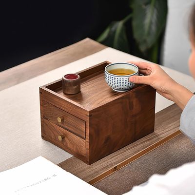 Boîte de rangement de bureau en bois imprimé à écran de soie avec deux couches tiroirs et plus