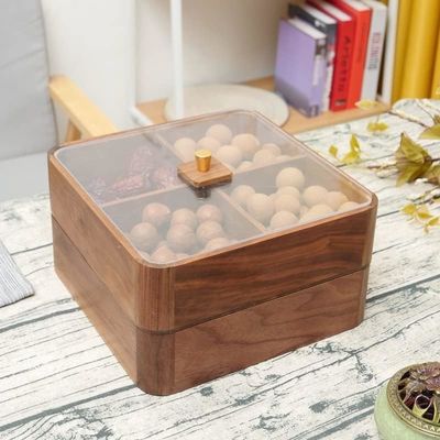 Plaque à fruits en bois à double couche avec couvercle transparent Boîte à fruits secs en bois en marron
