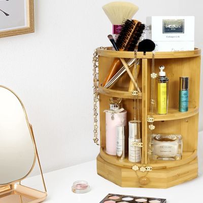 202407 Étagères et tiroirs réglables Bambou maquillage rotatif organisateur articles ménagers