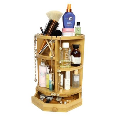 202407 Étagères et tiroirs réglables Bambou maquillage rotatif organisateur articles ménagers