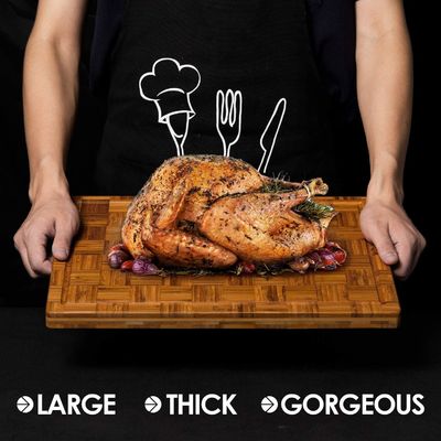 Ensemble durable de 3 planches à découper en bambou personnalisées avec une rainure de jus de grande taille