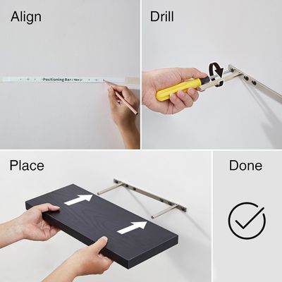 16 En noir Mdf Étagères flottantes Ensemble de 3 pour le stockage de livres