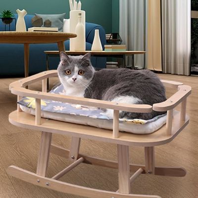 Lit en bois pour chat et petit chien Portable lit surélevé pour animaux de compagnie Chaise oscillable pour se détendre