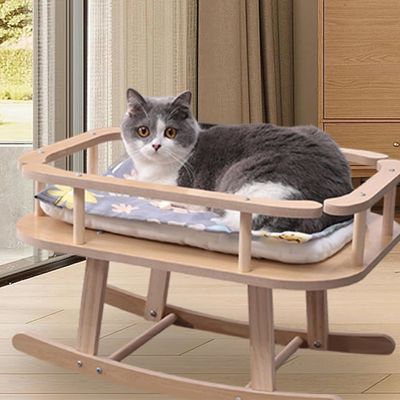 Lit en bois pour chat et petit chien Portable lit surélevé pour animaux de compagnie Chaise oscillable pour se détendre