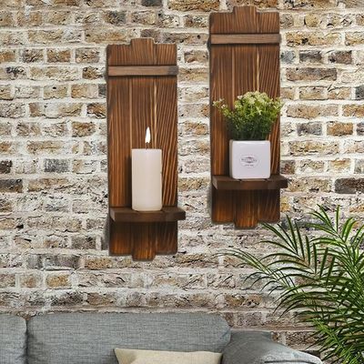 202406 Porteurs de bougies rustiques en bois suspendus au mur