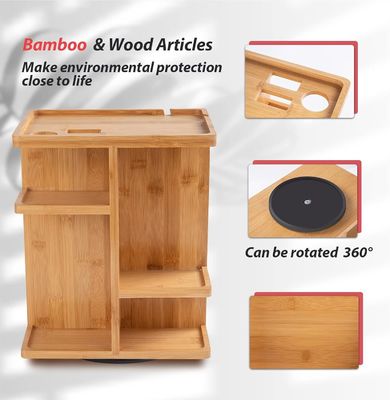 Organisateur de maquillage et stockage de soins de la peau en bois de bambou sculpté pour une vanité sans encombrement