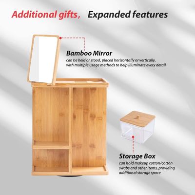 Organisateur de maquillage et stockage de soins de la peau en bois de bambou sculpté pour une vanité sans encombrement