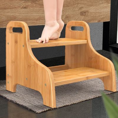 202406 Tour d'apprentissage en bambou Tabouret en bois à 2 étages avec sécurité supplémentaire Tapis antidérapants et poignées renforcés pour l'artisanat cadeau