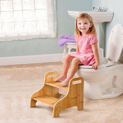 202406 Tour d'apprentissage en bambou Tabouret en bois à 2 étages avec sécurité supplémentaire Tapis antidérapants et poignées renforcés pour l'artisanat cadeau