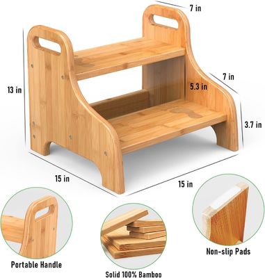 202406 Tour d'apprentissage en bambou Tabouret en bois à 2 étages avec sécurité supplémentaire Tapis antidérapants et poignées renforcés pour l'artisanat cadeau