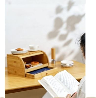 Porte-pain en bois de cuisine en bambou imprimé sur écran à soie avec couvercle à double rouleau