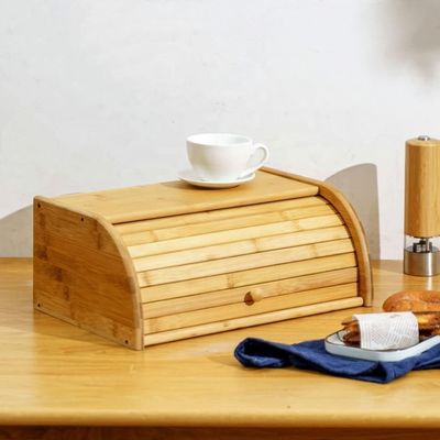 Porte-pain en bois de cuisine en bambou imprimé sur écran à soie avec couvercle à double rouleau