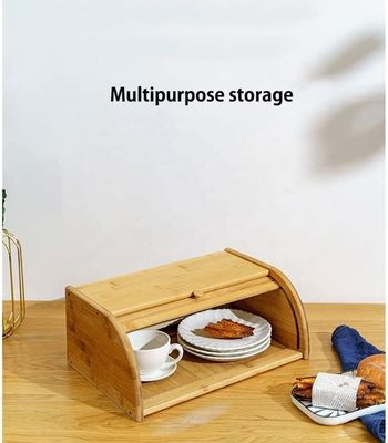 Porte-pain en bois de cuisine en bambou imprimé sur écran à soie avec couvercle à double rouleau