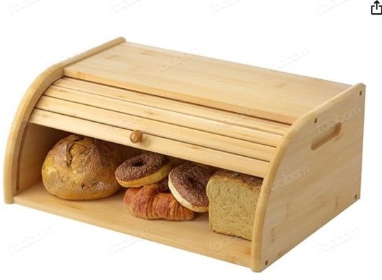 Porte-pain en bois de cuisine en bambou imprimé sur écran à soie avec couvercle à double rouleau