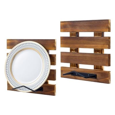 Taille personnalisée bois massif brûlé rustique et métal noir fil mural monté plaque de montage rack