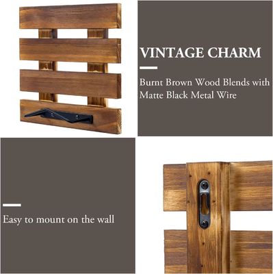 Taille personnalisée bois massif brûlé rustique et métal noir fil mural monté plaque de montage rack