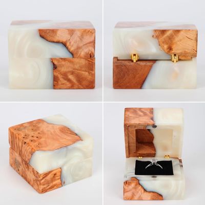 Élégante boîte à anneaux en bois à fente unique pour petit emballage de bijoux anciens faits à la main