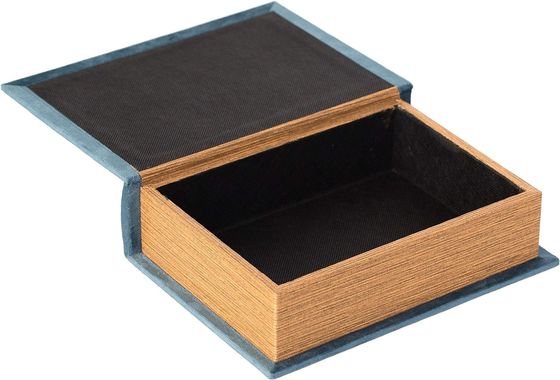 Boîte de rangement de bijoux en bois en forme de livre décoratif fait à la main avec sérigraphie/brûlé