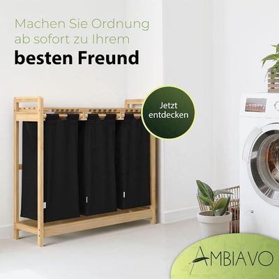 24x13x22cm panier à linge en bambou fait à la main avec deux sacs coulissants amovibles