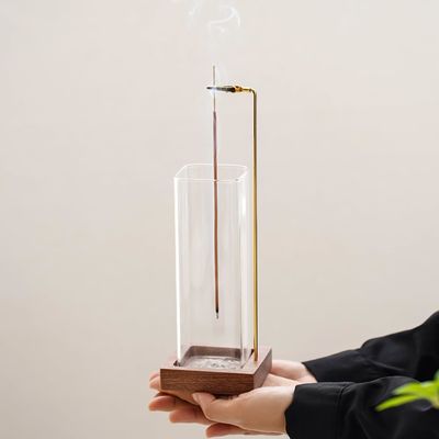 Porteur d'encens en bois écologique avec capteur de cendres en verre et brûleur d'encens anti- cendres