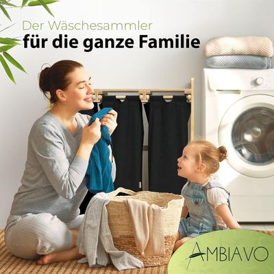 24x13x22cm panier à linge en bambou fait à la main avec deux sacs coulissants amovibles