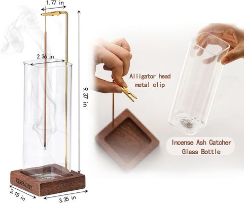 Porteur d'encens en bois écologique avec capteur de cendres en verre et brûleur d'encens anti- cendres