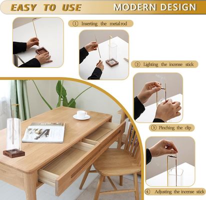 Porteur d'encens en bois écologique avec capteur de cendres en verre et brûleur d'encens anti- cendres