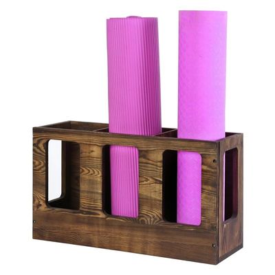 Monté sur le mur, support de tapis de yoga en bois massif brûlé, support de tapis de yoga, support de tapis de fitness, rangement de rouleaux en mousse, organisateur de sport, support de tapis d'exercice