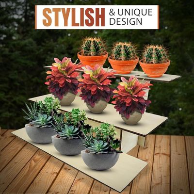 Tableau de vente au détail en bois droit à trois niveaux, avec étagères