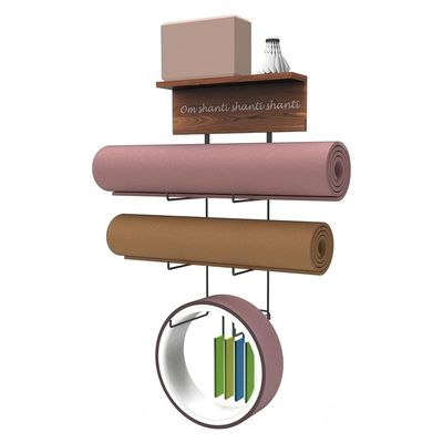 Étagères flottantes en bois support de tapis de yoga monté sur le mur pour équipement de gym à domicile et non plié