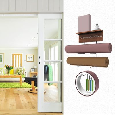 Étagères flottantes en bois support de tapis de yoga monté sur le mur pour équipement de gym à domicile et non plié