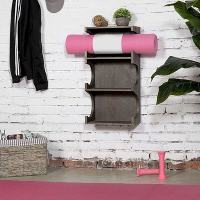 Tapis de yoga à rouleaux en mousse à 3 niveaux monté sur le mur avec étagère d'affichage supérieur