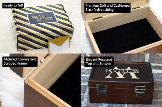 6.2*6.2*4.48 Boîte en bois personnalisée Appareils de table Boîte de souvenir pour cadeau du 5e anniversaire