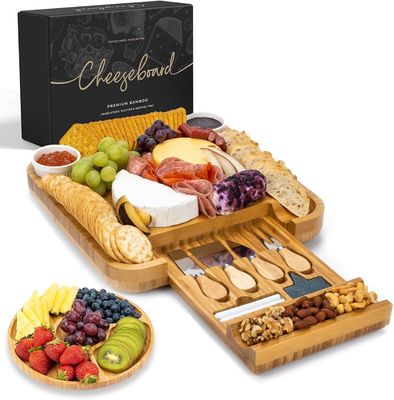 Bambous personnalisé Couleur naturelle Cheese Board et couteau Set Charcuterie Boards Set cadeau