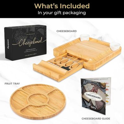 Bambous personnalisé Couleur naturelle Cheese Board et couteau Set Charcuterie Boards Set cadeau