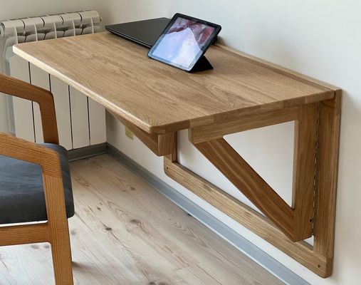 202407 Bureau mural en chêne Bureau de travail pliable pour bureau à domicile Impression de bureaux