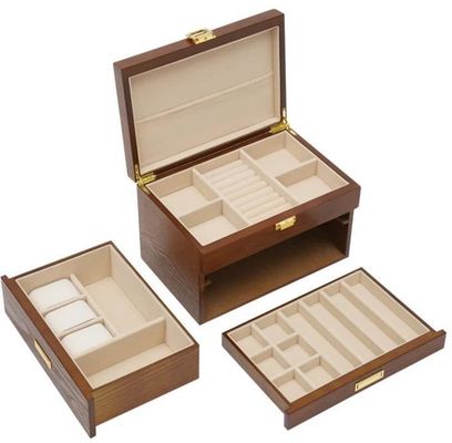 3 niveaux Fermeture à la main en cristal Jeux d'organisation de boîtier pour boucles d'oreilles Anneaux Collier Horloge