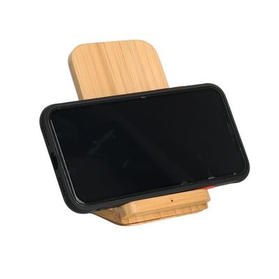 Couleur bois personnalisé Bambou naturel Charge sans fil 10W Support téléphonique avec emballage du courrier