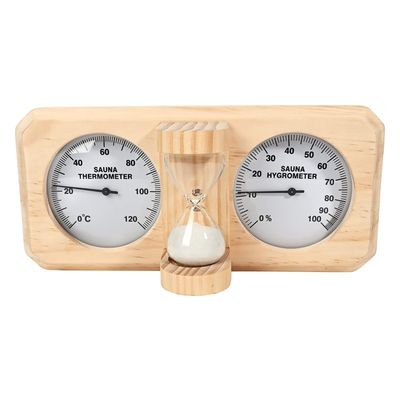 Thermomètre et hygromètre de sauna en bois de design moderne 3 en 1 avec chronomètre à sable de sablier de 15 minutes