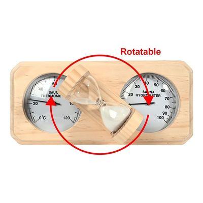 Thermomètre et hygromètre de sauna en bois de design moderne 3 en 1 avec chronomètre à sable de sablier de 15 minutes