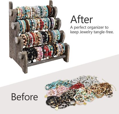 En bois 4 étages de bijoux bracelet affichage Stand organisateur Porteur de stockage à domicile 12 W x 9 D x 14 H