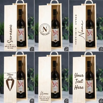 Boîte à vin personnalisée de type bois avec dessin gravé au laser et inserts acryliques
