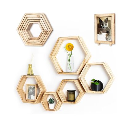 Ensemble de 5 étagères flottantes hexagonales avec conception personnalisée et cadre photo