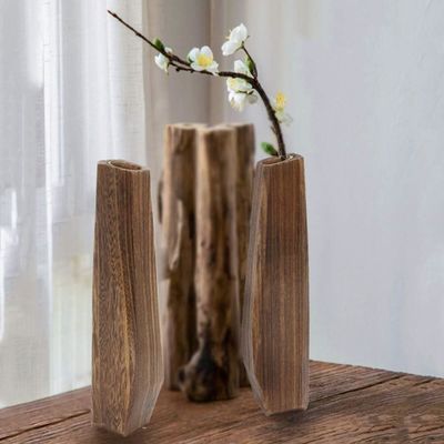 Décoration intérieure Vase en bois avec conception artisanale et porte-verre de couleur pure