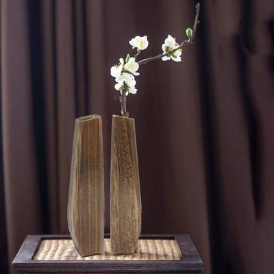 Décoration intérieure Vase en bois avec conception artisanale et porte-verre de couleur pure