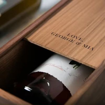 Boîte à vin de pin imprimée en écran de soie Champagne pour fiançailles et mariages 35x11x11cm