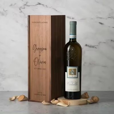 Boîte à vin de pin imprimée en écran de soie Champagne pour fiançailles et mariages 35x11x11cm