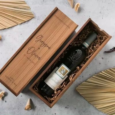 Boîte à vin de pin imprimée en écran de soie Champagne pour fiançailles et mariages 35x11x11cm