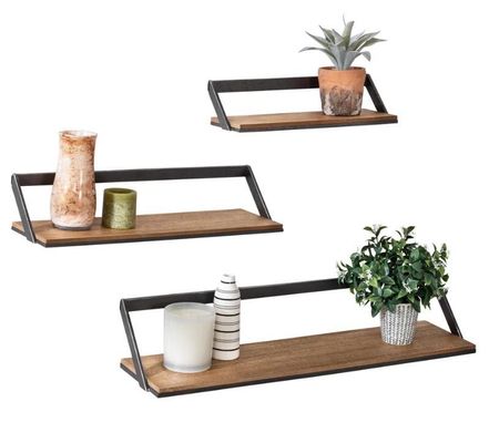 Logo personnalisé Décoration de la maison Ensemble de 3 étagères murales en bois noir / naturel Étagères d'affichage suspendues