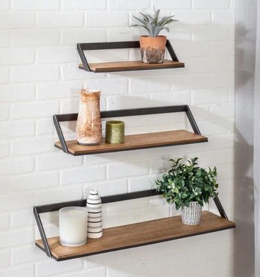Logo personnalisé Décoration de la maison Ensemble de 3 étagères murales en bois noir / naturel Étagères d'affichage suspendues